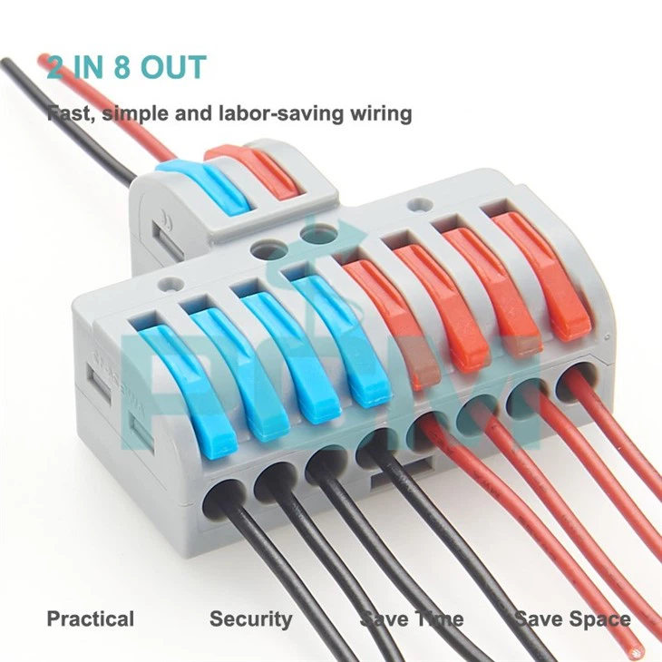 2 in 8 Out Terminal Blocks Lever Wire Connector Electrical Splicing Connectors for Home Appliance Lighting