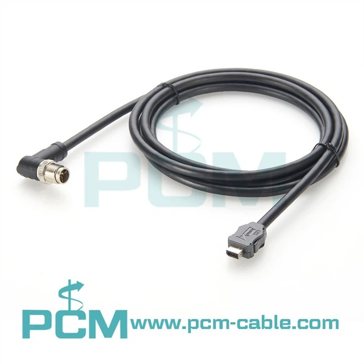 M12 X-Code Male Right Angle Cat6A Ethernet Cable 10Gbps, IP67 Waterproof, Shielded Industrial Ethernet Cable for Robotics PLC
