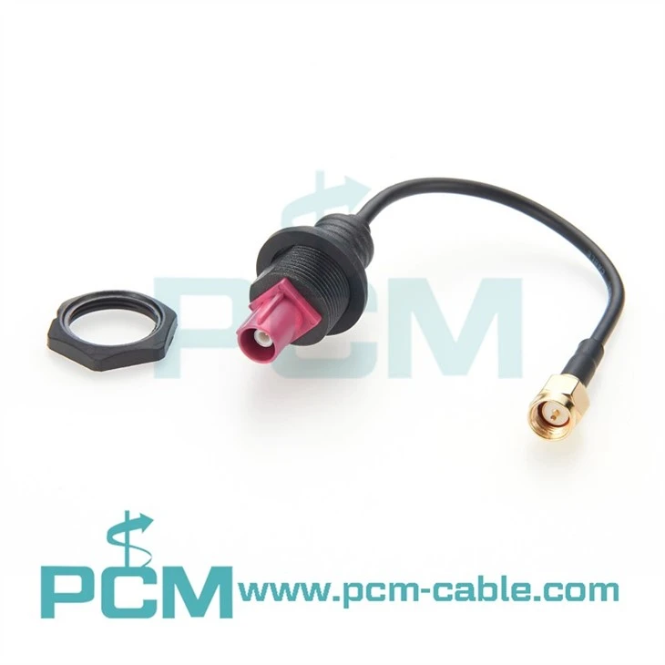 FAKRA H Male to SMA Male RG174 Cable Assembly Panel Mount design for Automotive RF Applications