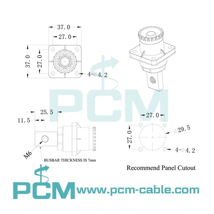 12mm 350A Energy Storage HV Socket size dimensions