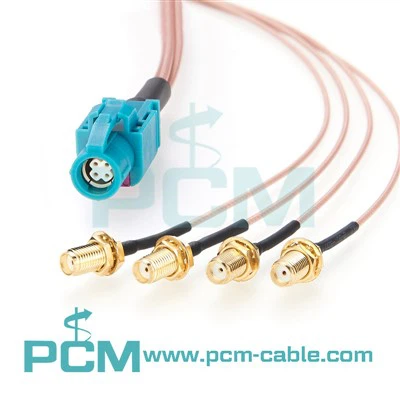 ऑटोमोटिव आरएफ केबल असेंबली एचएसडी महिला को 4 एसएमए महिला कनेक्टर