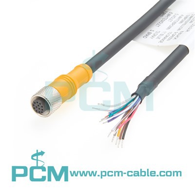 ब्रेकआउट केबल एम 12 12 औद्योगिक दृष्टि प्रणाली के लिए फ्लाइंग लीड के लिए पिन