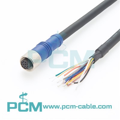 M12 एक कोड 12 पिन फ्लाइंग लीड पावर और I/O केबल के लिए